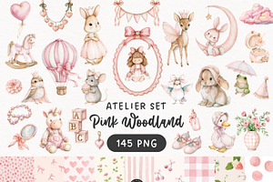 Pink Woodland Clipart Bundle