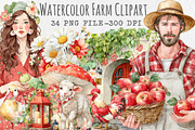 Watercolor Farm Clipart Set, an Illustration by Libby Wishes (Thumbnail 1 of 7)
