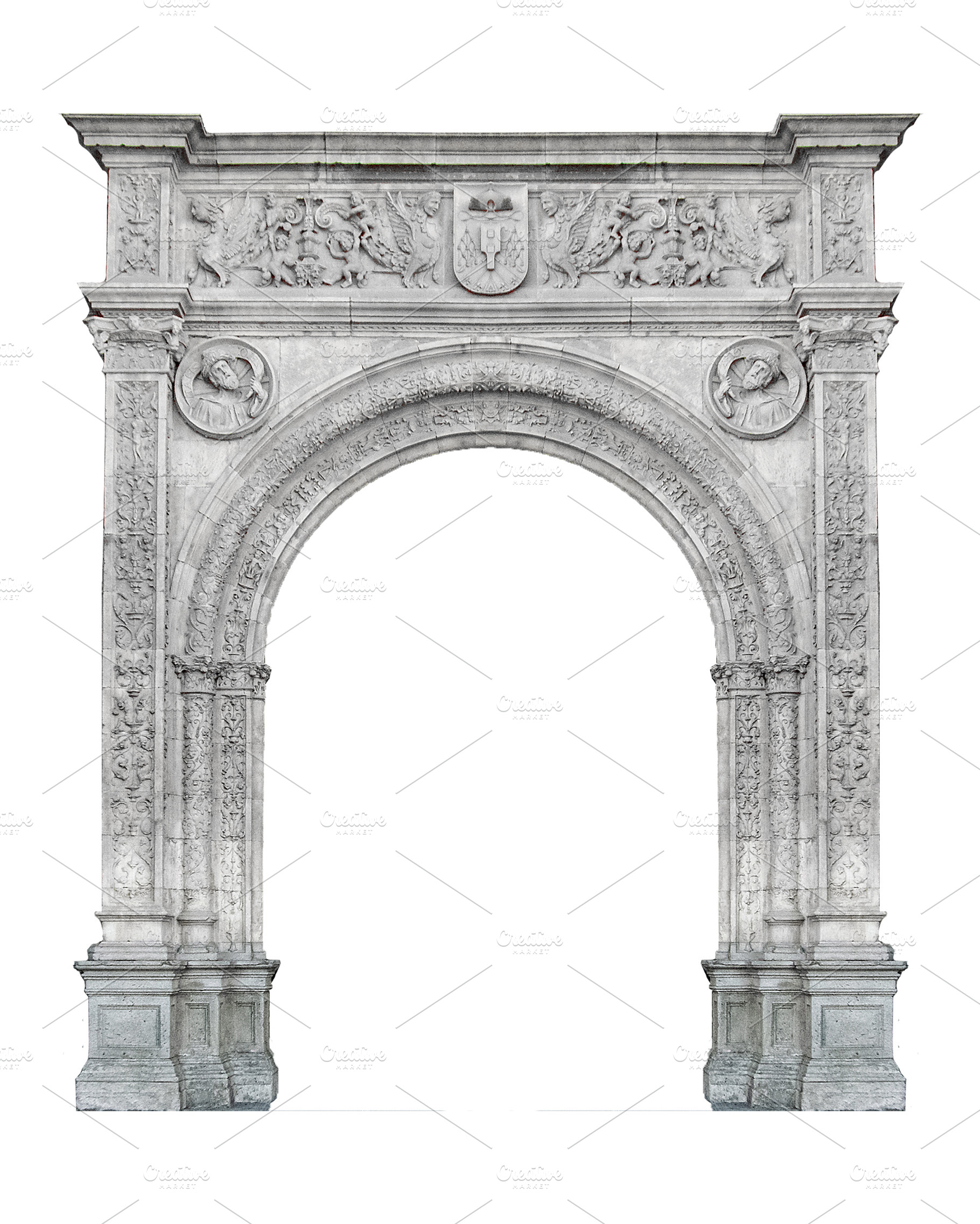 Isolate front view image of stone ornate arch, an Architecture Photo by DanFLCreativo