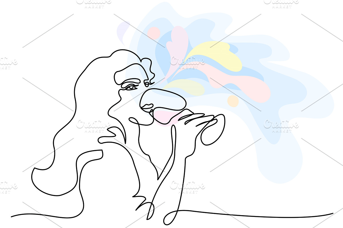 Girl drinks wine or champagne from, a Person Illustration by Valenty