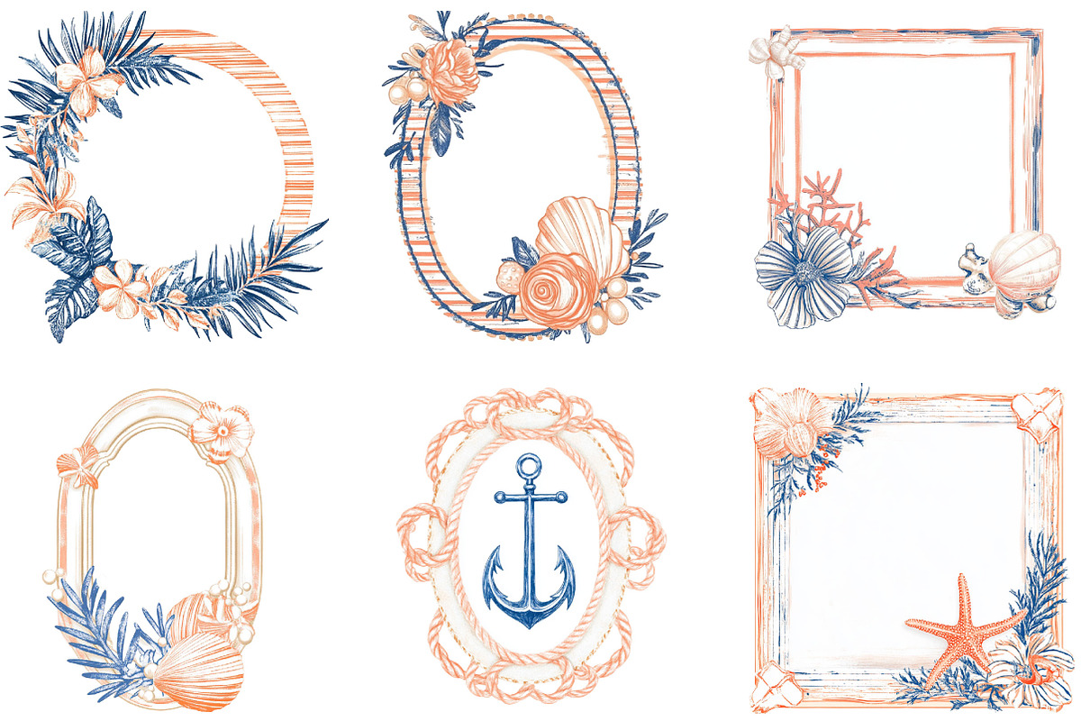 Hand Drawn Coastal Summer Frames PNG, an Illustration by Designking (Photo 2 of 4)
