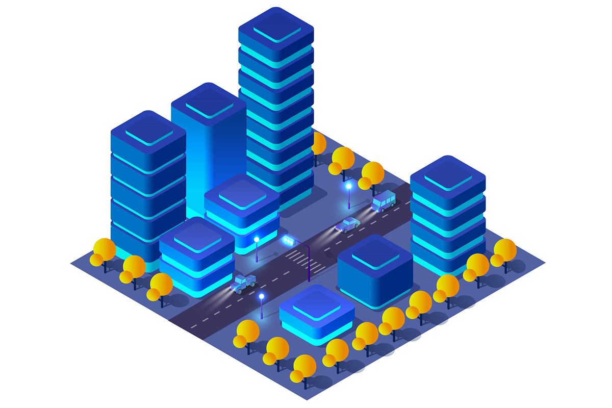 City urban area map Isometric night, a Transportation Illustration by AlexZeL (Photo 1 of 3)