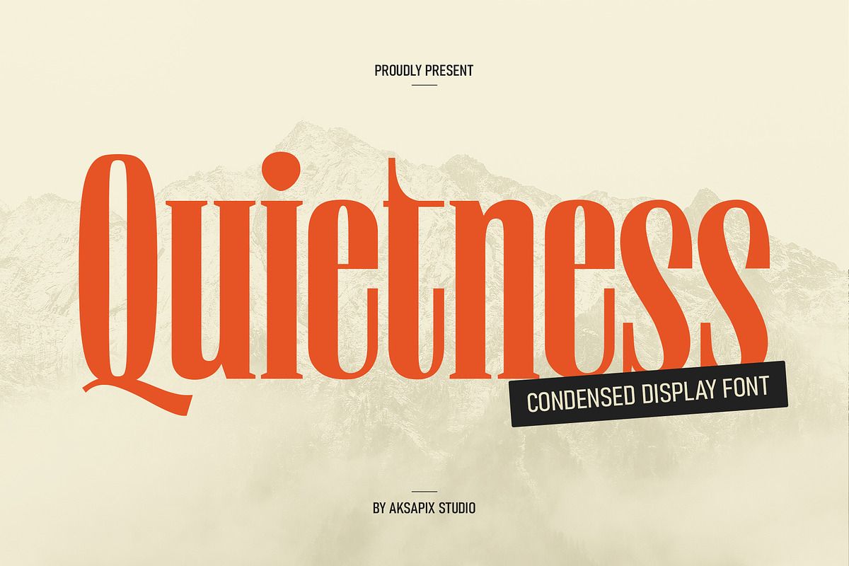 Quietness Condensed, a Serif Font by Aksapix Studio (Photo 1 of 10)