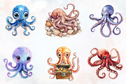 Octopus Watercolor ClipArt's, an Illustration by RobertsArt (Thumbnail 7 of 7)