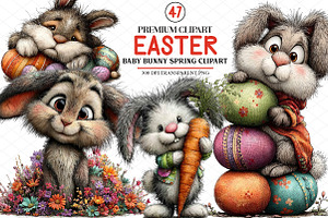 Baby Bunny Easter Spring Clipart, an Illustration by cherrydesign
