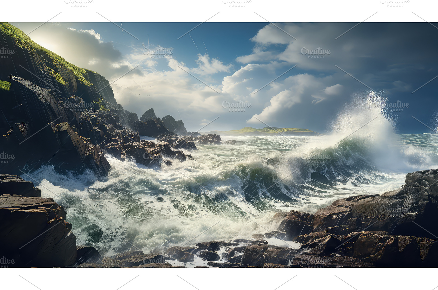 waves landscape ocean background ai, a Nature Photo by pikepicture