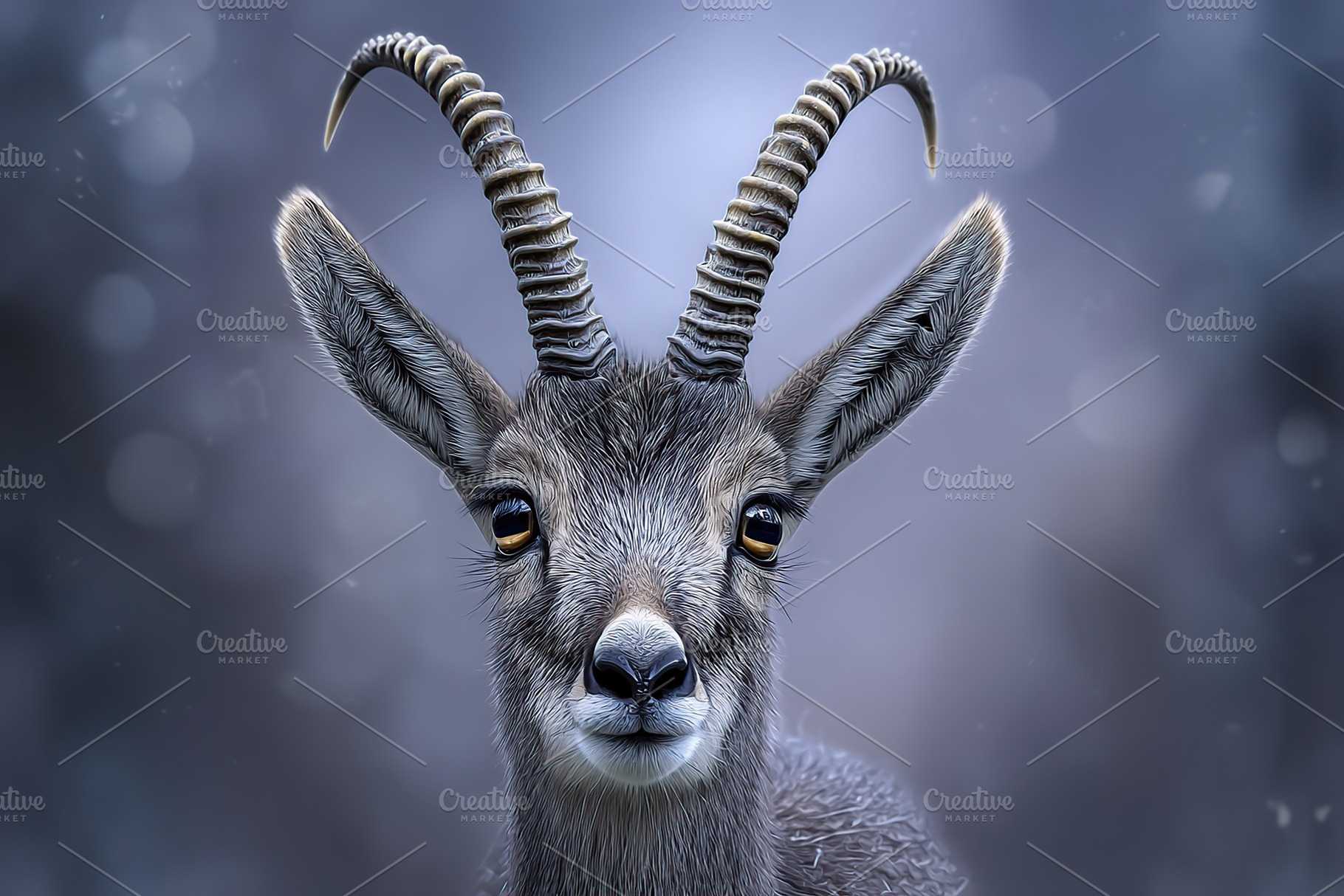 Majestic mountain goat stands proudly in a snowy landscape during winter twilig, an Animal Photo by AlyaAnd