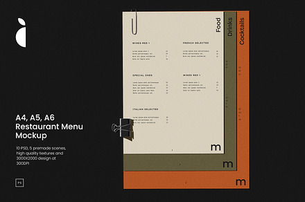 A4, A5, A6 Restaurant Menu Mockup