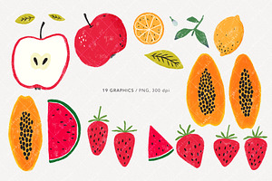 Fruits & Patterns Crayon Style Set