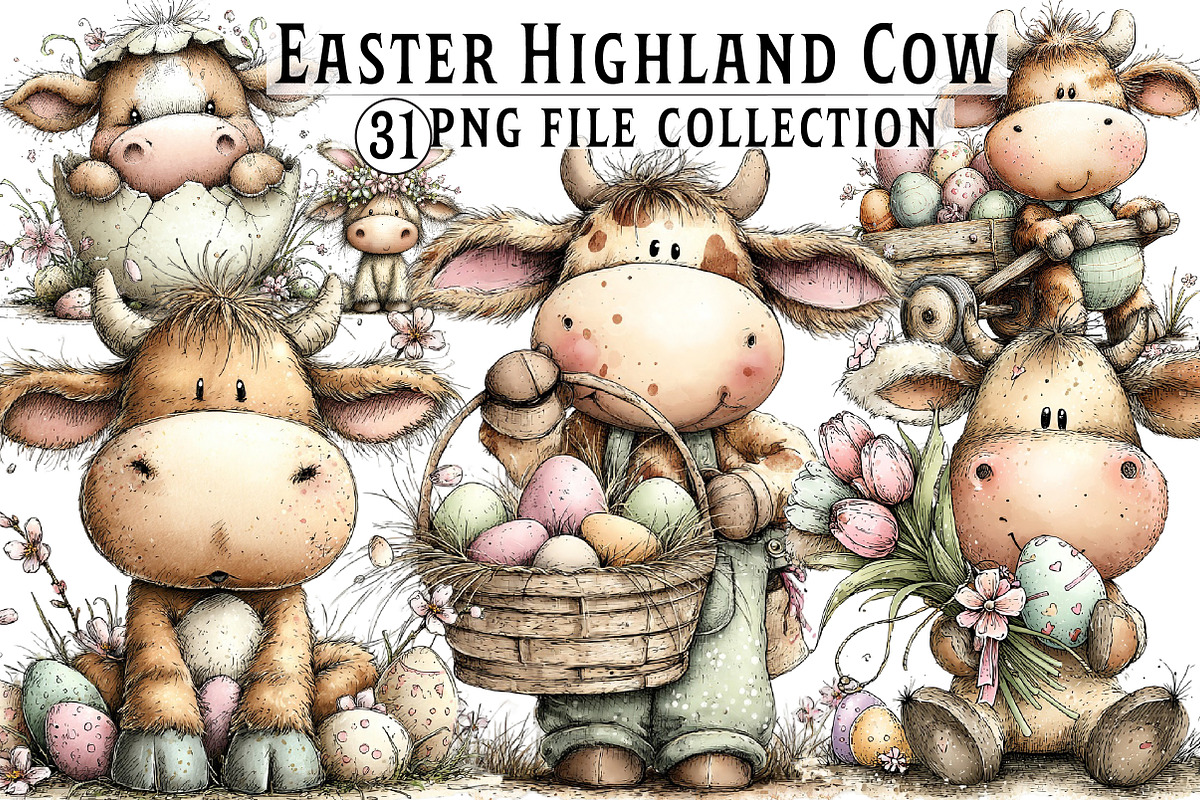 Whimsical Easter Cow Clipart, an Illustration by Dream Creation (Photo 1 of 6)