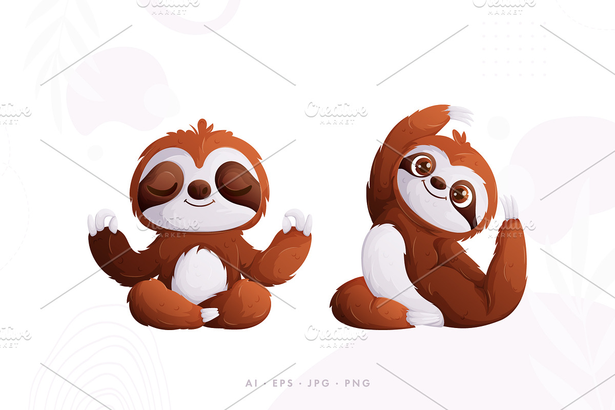 4 Sloths Doing Yoga, an Animal Illustration by JAVVANI (Photo 2 of 3)