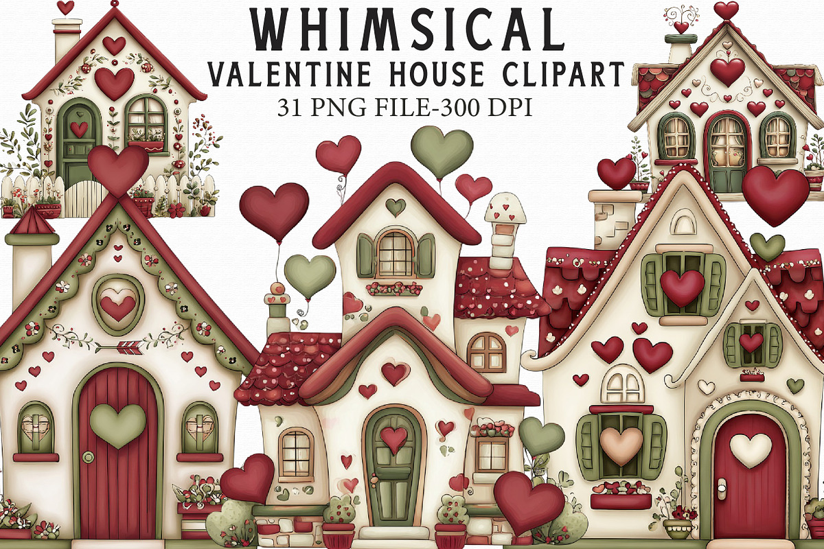 Whimsical Valentine House Clipart, an Illustration by Libby Wishes (Photo 1 of 8)