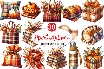 Watercolor Plaid Autumn Clipart
