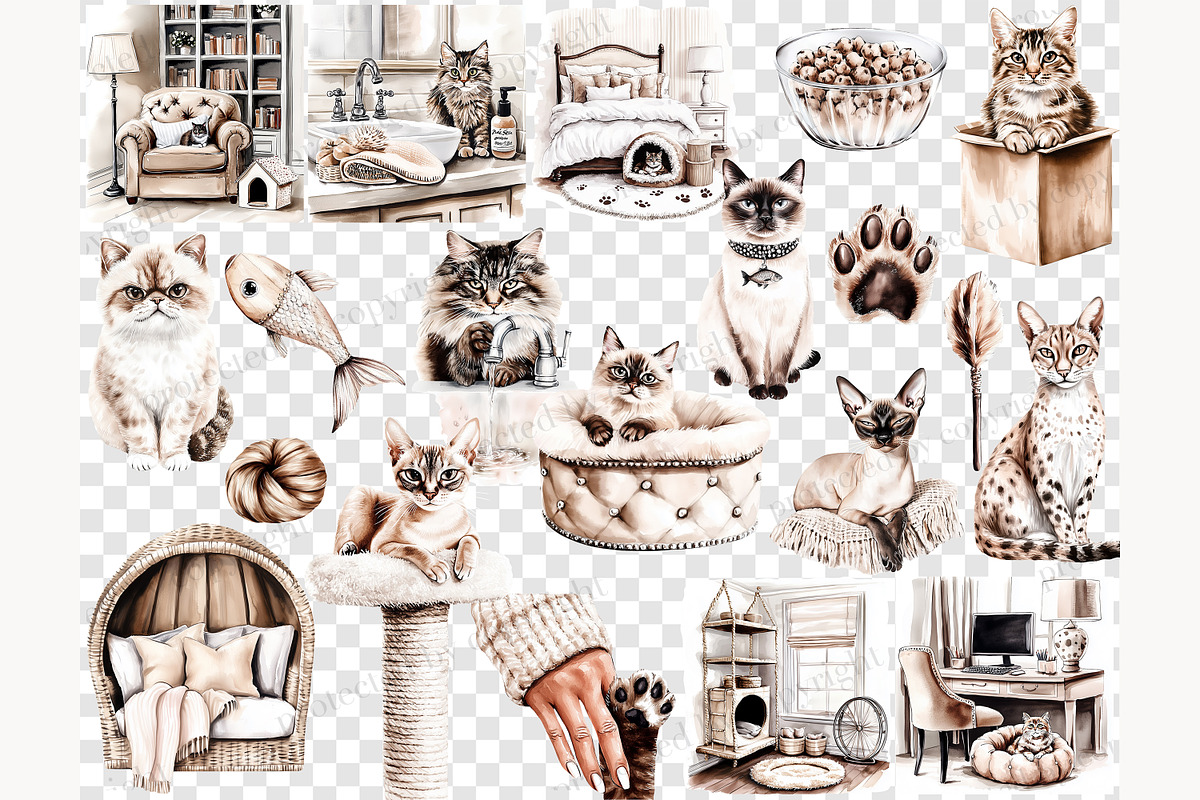 Cat Mom Clipart Set | Cat Breeds, an Animal Illustration by GlamArtZhanna (Photo 6 of 8)