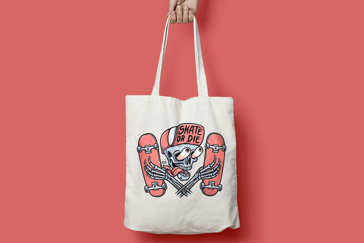 skull is holding a skateboard, a Person Illustration by gunaonedesign (Photo 3 of 4)