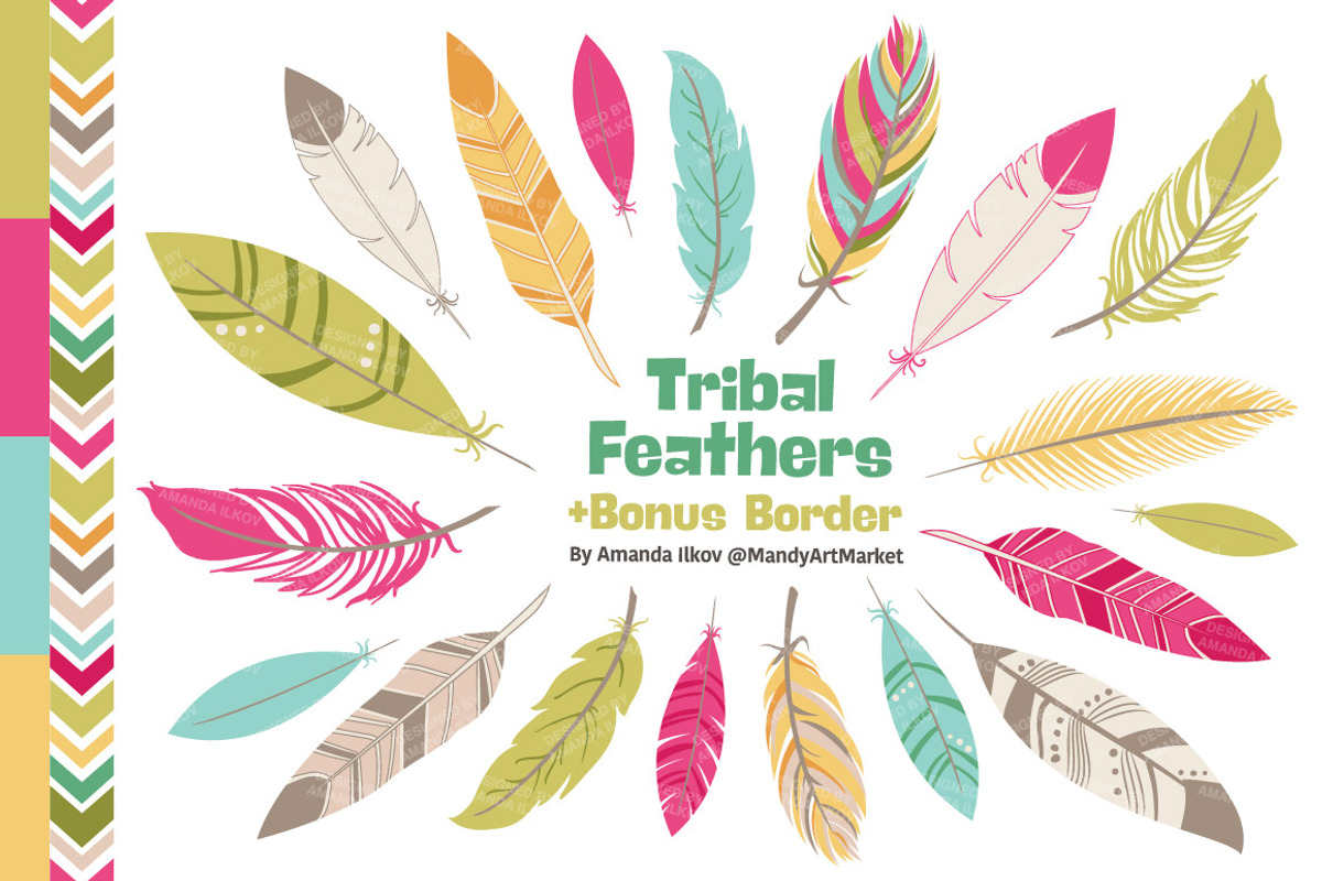 Bohemian Feathers Clipart & Vectors, an Illustration by Amanda Ilkov (Photo 1 of 4)