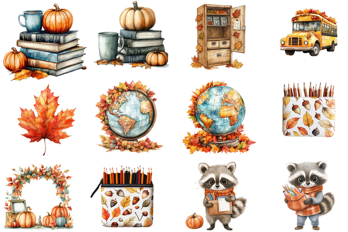 Autumn Back to School Clipart, a Seasonal Illustration by Designworld (Photo 6 of 6)
