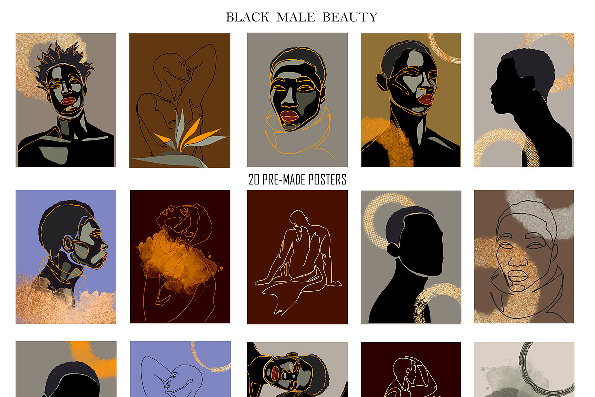 BLACK MALE BEAUTY MODERN LINE ART, a Texture Illustration by ArtOLB (Photo 2 of 10)