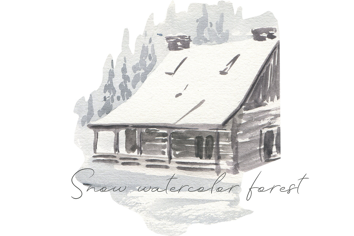 Snow watercolor forest, an Illustration by Love Watercolor Store (Photo 8 of 8)