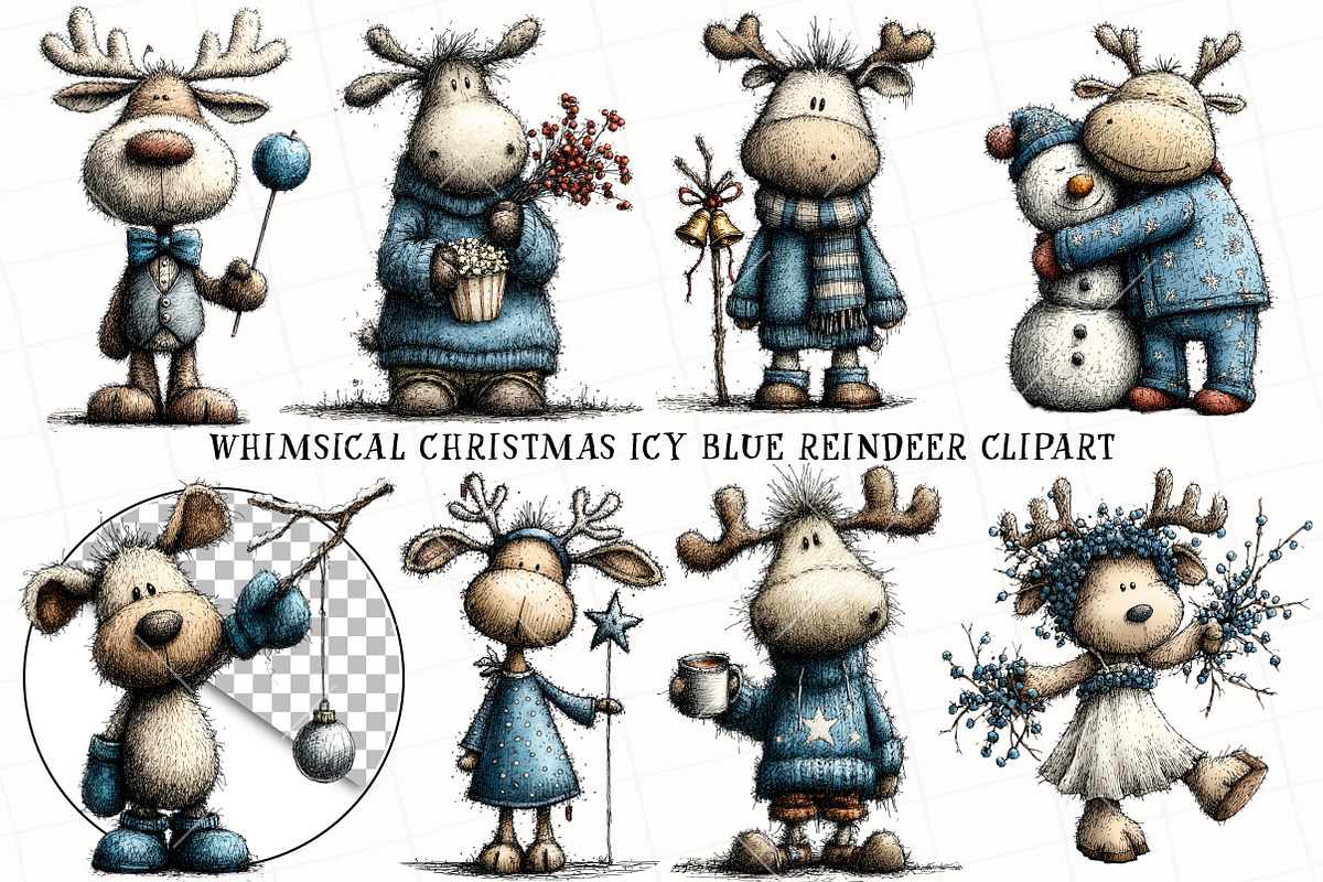 Whimsical Christmas Blue Reindeer, an Illustration by OK Design (Photo 2 of 6)