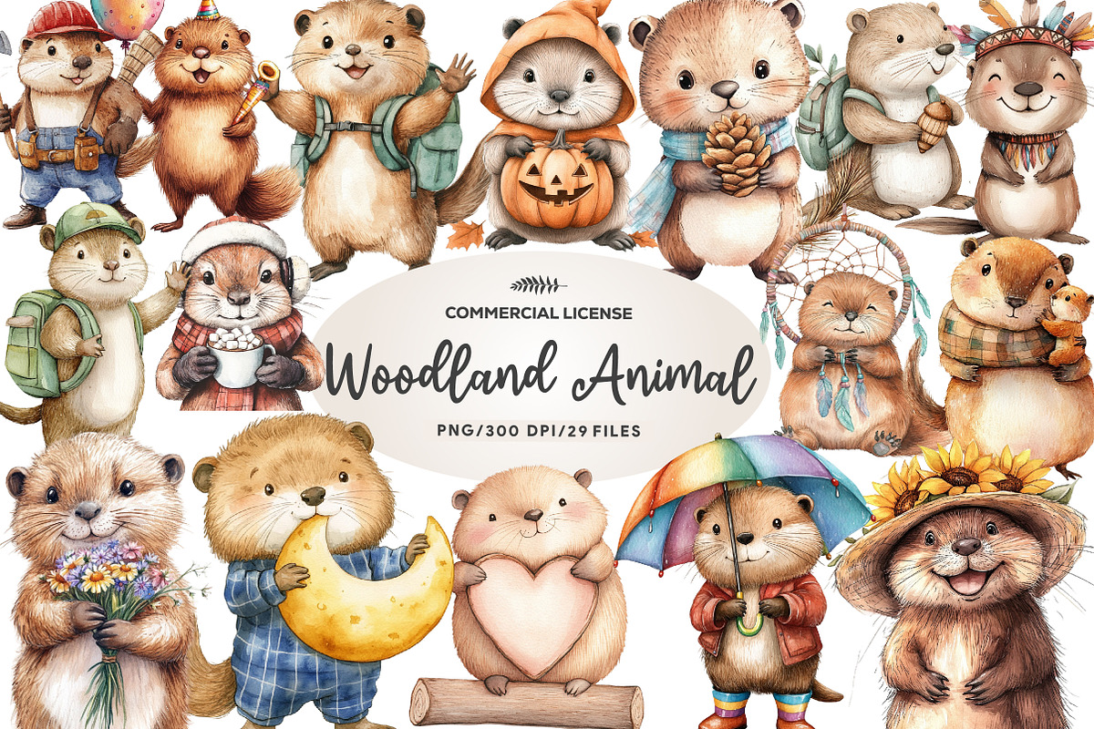 Cute Beaver Clip Art, Woodland Anima, an Illustration by CreationArt (Photo 1 of 5)
