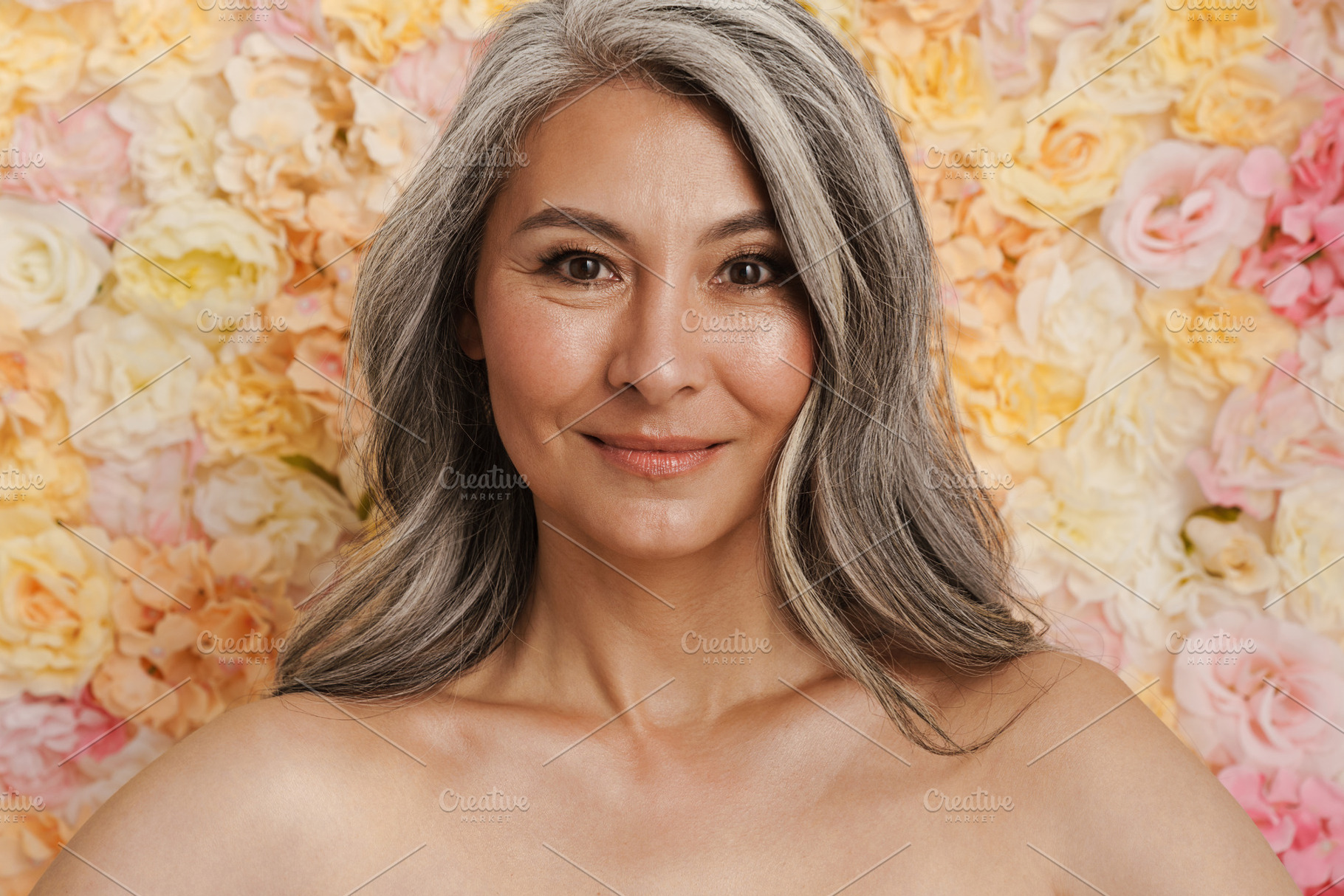 Smiling mature topless woman standing posing, a Person Photo by Dean Drobot