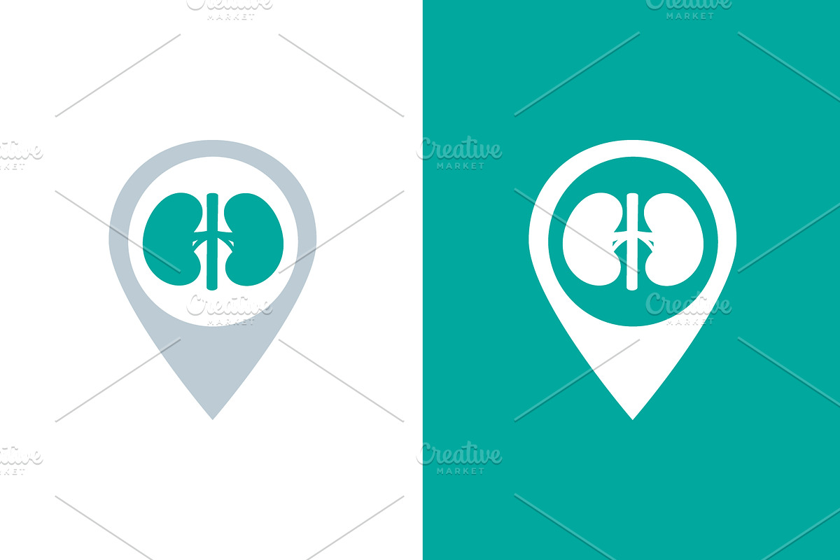 Human kidneys and map pointer logo, an Object Illustration by GraphiShop