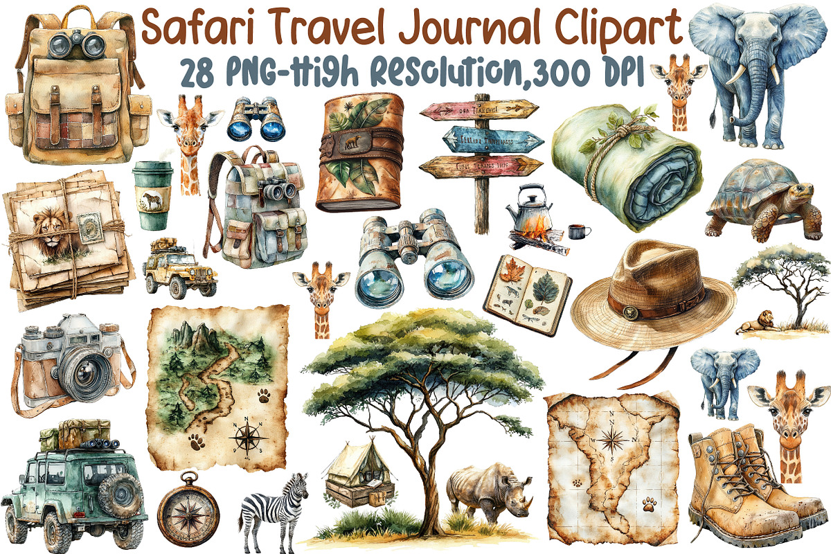 Watercolor Safari Travel Journal Cli, an Illustration by Sublimation Artist (Photo 1 of 6)