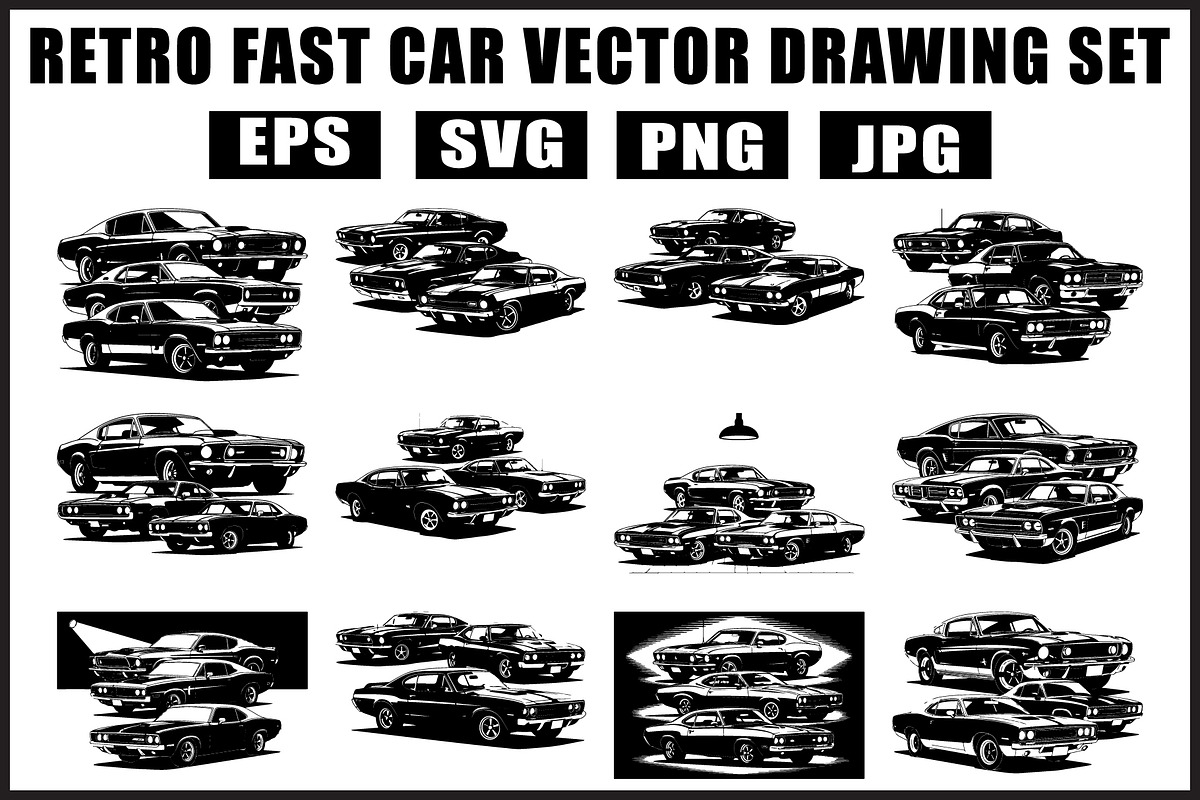 Retro Fast Car Vector SVG Bundle, an Object Graphic by jahid234 (Photo 1 of 13)