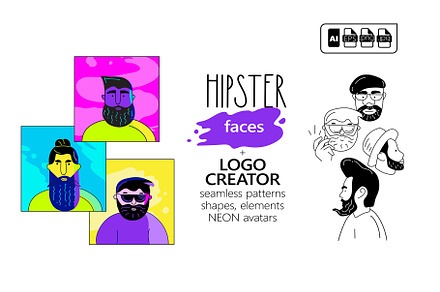 Hipster faces set / LOGO creator