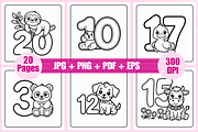 Cute Number Coloring Pages For Kids, an Animal Illustration by Coco Bloom (Thumbnail 2 of 3)