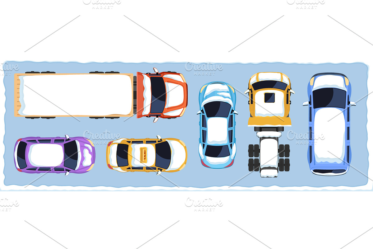 Top down view of snow covered cars, a Transportation Illustration by Yayasya (Photo 2 of 3)