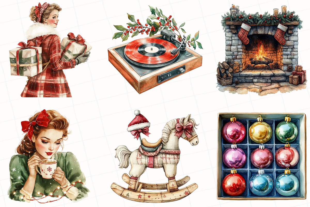 Vintage Christmas Clipart, an Illustration by OK Design (Photo 3 of 5)