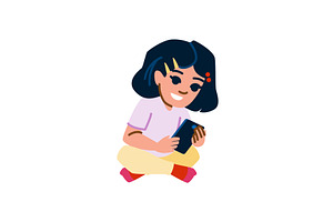 Smiling girl using smartphone, a Technology Illustration by pikepicture