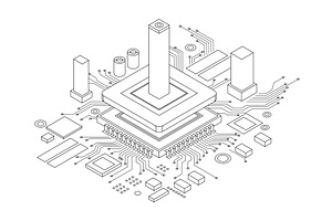 Electronic cpu digital chip, a Technology Illustration by Things for designers