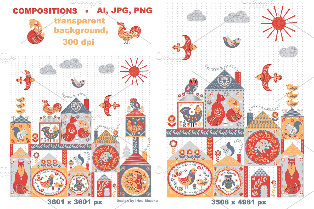 SCANDINAVIAN MOTIFS. Vector Set, an Animal Illustration by Irina Skaska (Photo 10 of 13)
