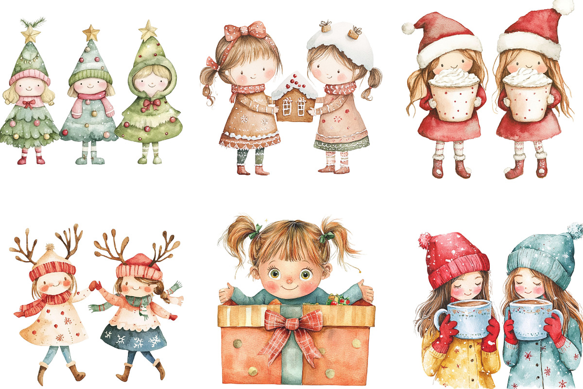 Cute Holiday Girls Funny Christmas, an Illustration by CraftArtStudio (Photo 3 of 6)