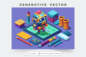 A colorful robot character is being, a Graphic by SouravDesign