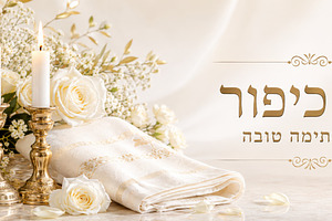Yom Kippur table setting with candle, a Photo by Dvoevnore photos
