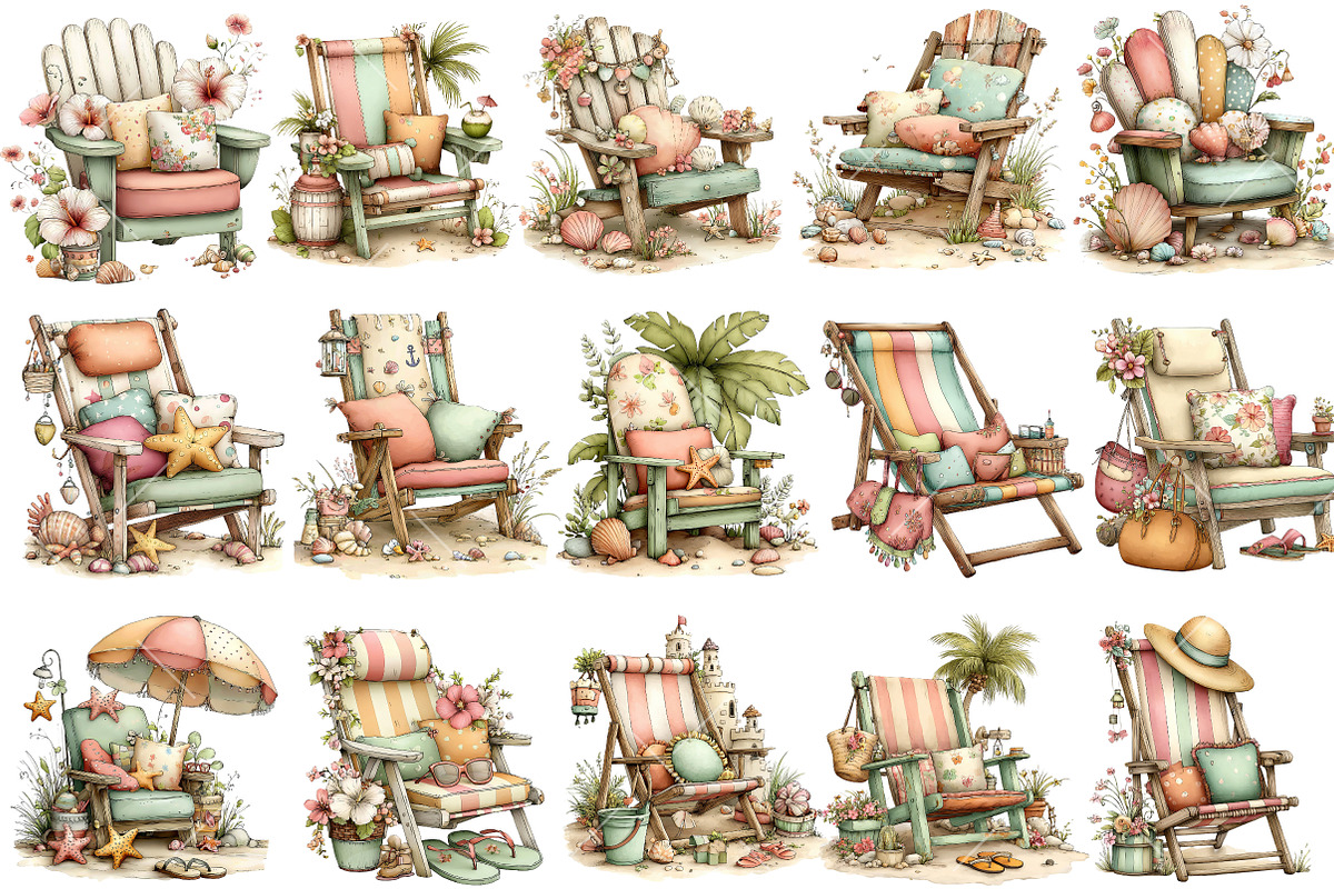 Whimsical Summer Beach Chair Clipart, an Illustration by OK Design (Photo 3 of 6)
