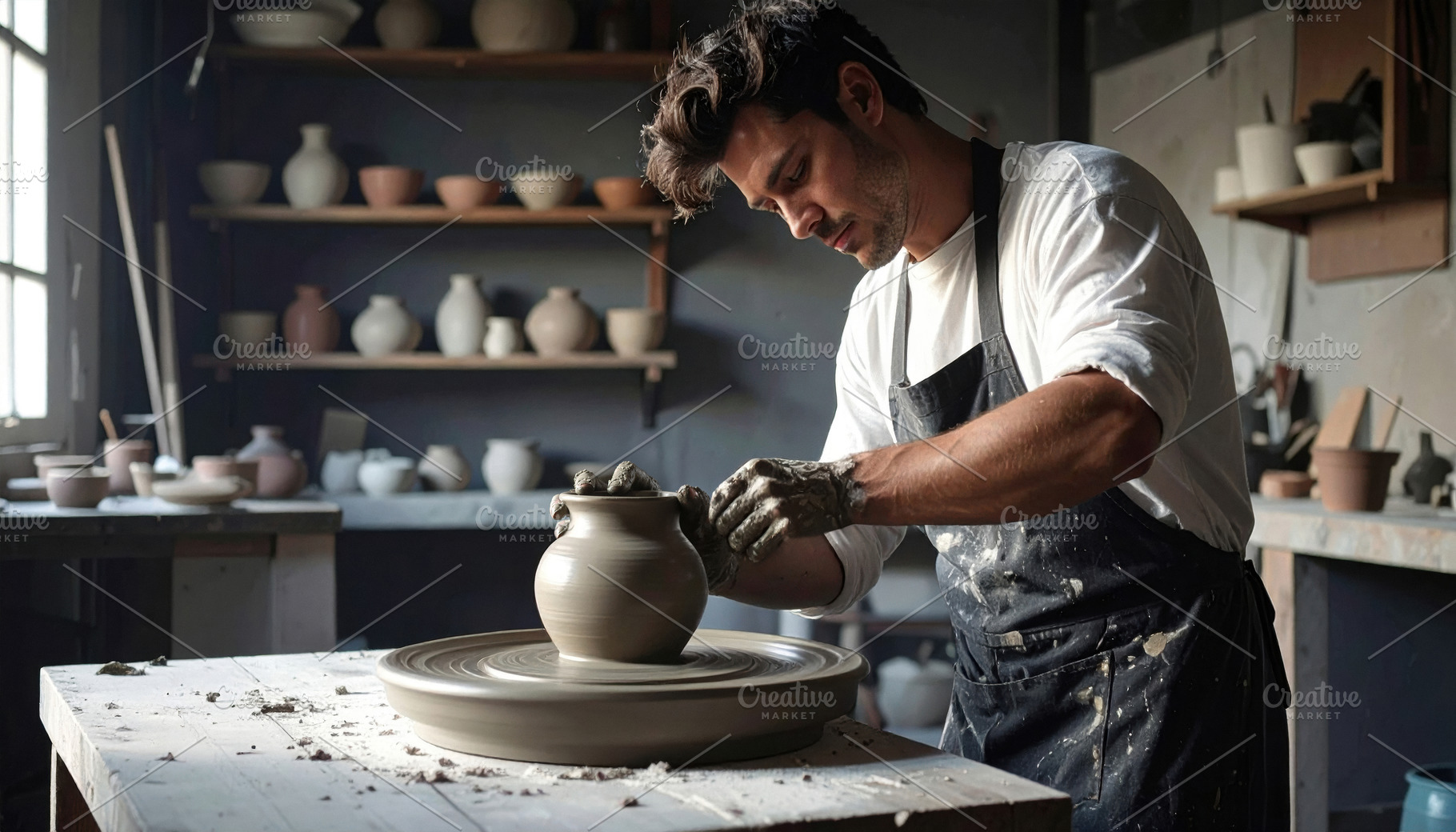 Male Potter Shaping Clay on Wheel, an Arts & Entertainment Photo by Davizro's Market