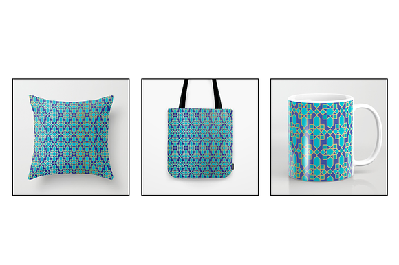 Seamless Blue Gold Moroccan Patterns preview 5