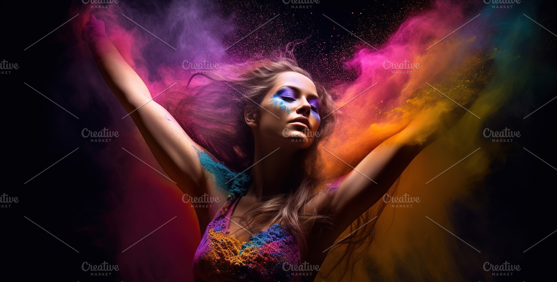 girl painted with colored powder, a Beauty & Fashion Photo by Virgo Studio