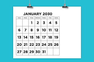 2030 Large Number 8.5x11 Calendar