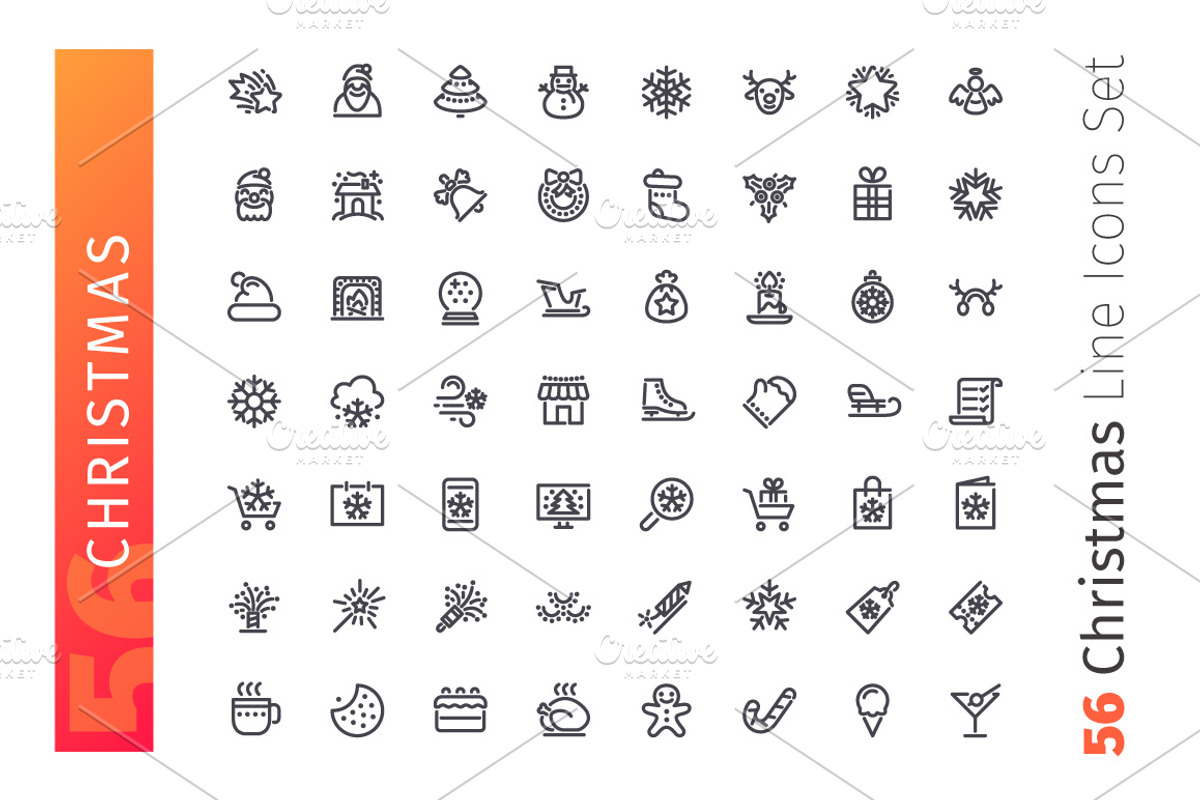 Christmas Line Icons Set, an Outline Icon by Voysla's Shop (Photo 2 of 4)