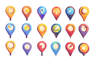 Cartoon location pins. Colorful, an Object Illustration by Stock-Smart-Start