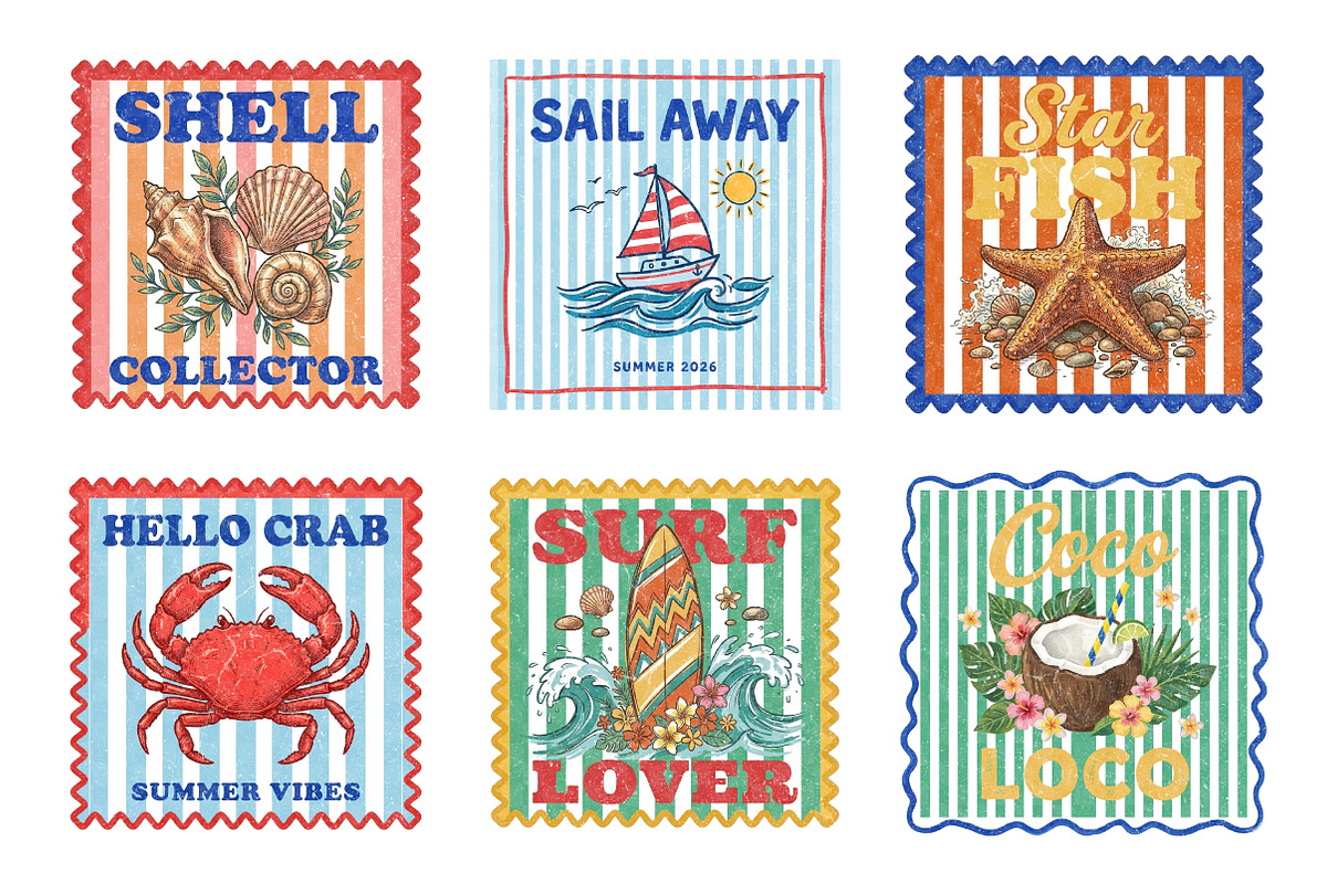 Coastal Summer Stamp Clipart Bundle, an Illustration by Dream Creation (Photo 8 of 8)