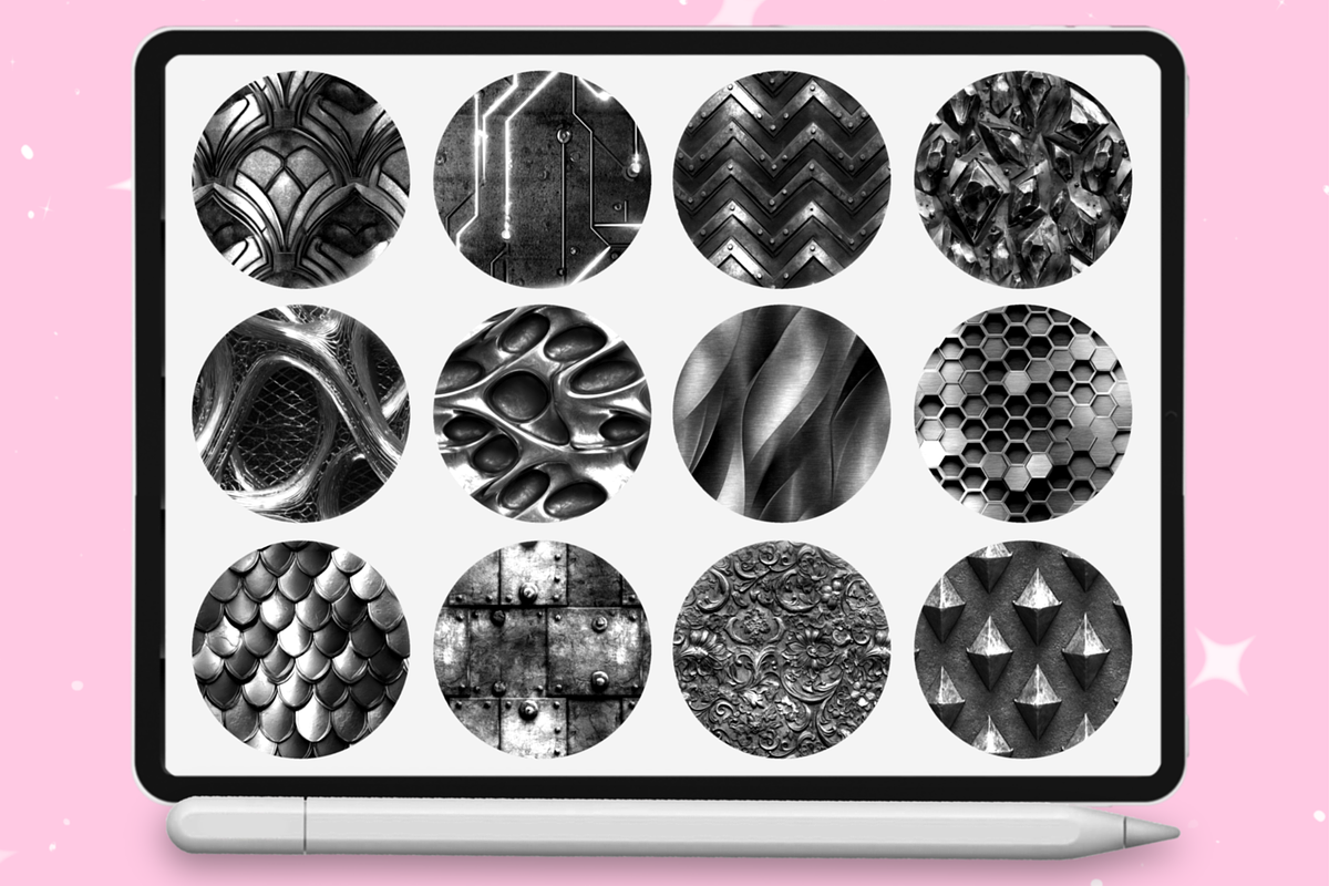 Procreate Metallic texture brushes, a Brush Add-On by Revabrush (Photo 3 of 8)