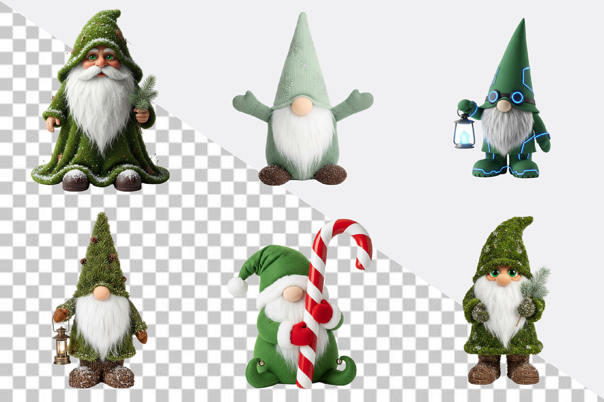 Watercolor Green Christmas Gnomes, an Illustration by SVGArt (Photo 2 of 8)