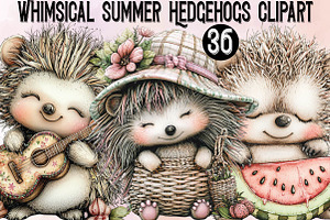 Whimsical Summer Hedgehogs Clipart, an Animal Illustration by SVGArt